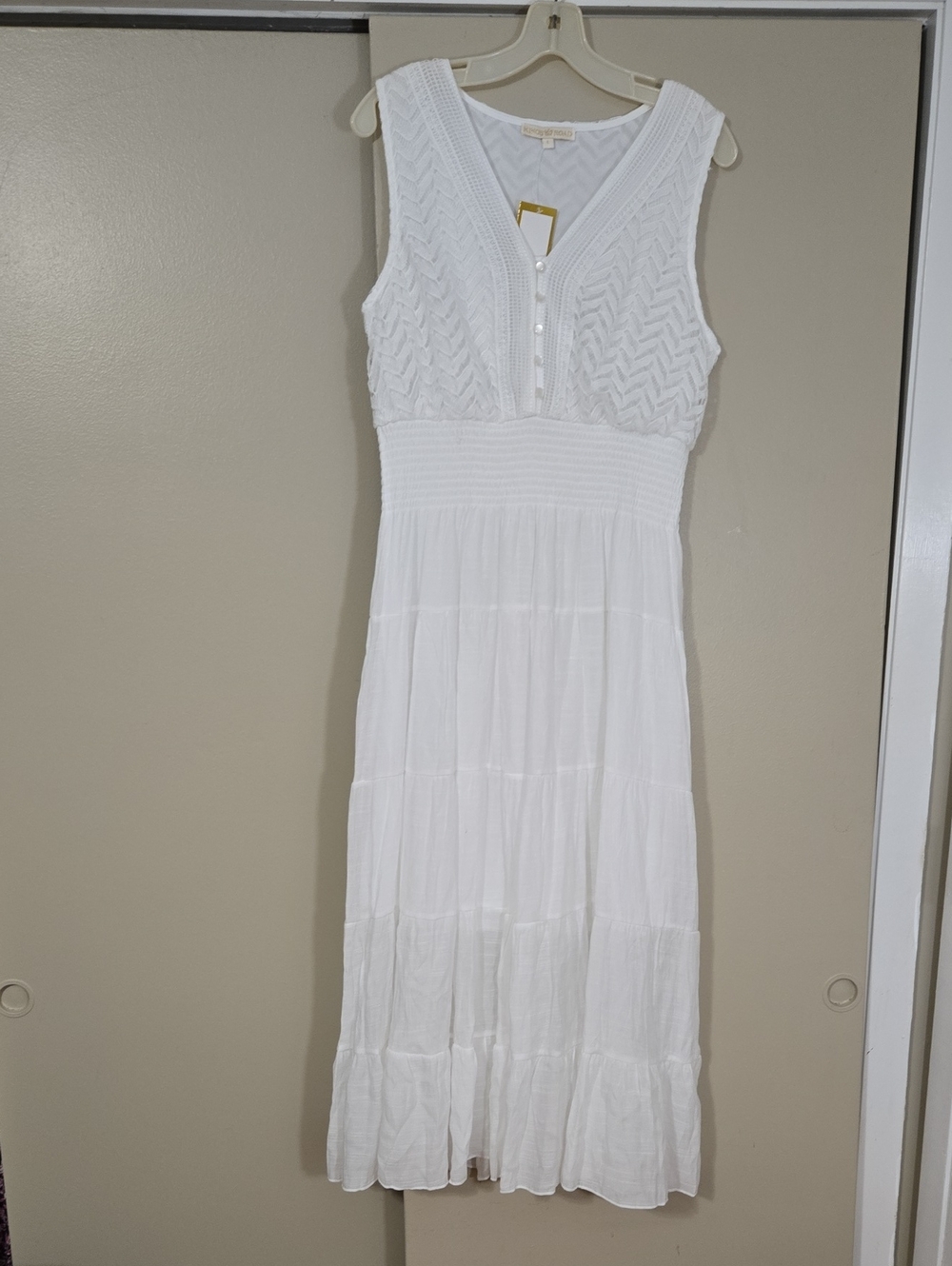 Kings Road White Sleeveless V-Neck Maxi Dress Size Large NWT